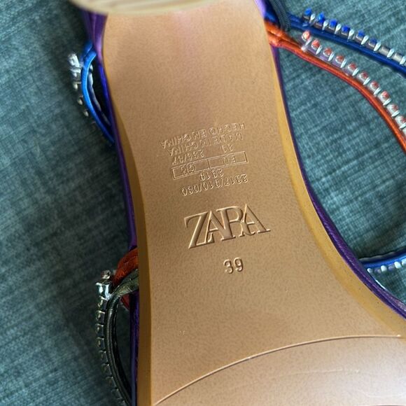 Zara Multicolor metallic purple Strappy women’s colorful Heels size us 8 NWT fun - Picture 15 of 16